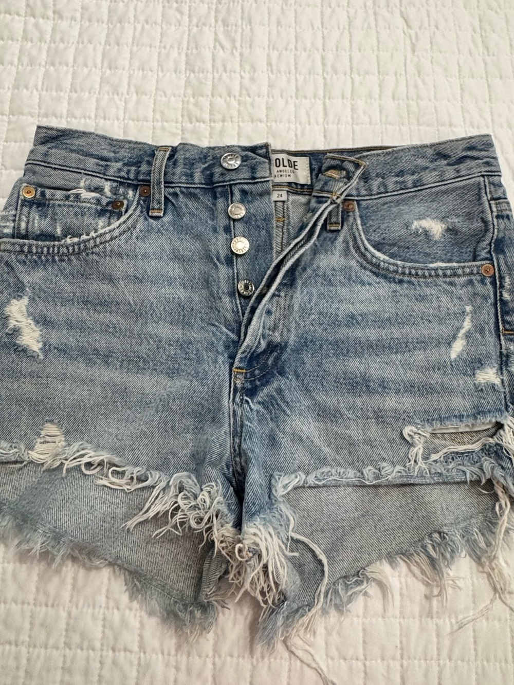 AGOLDE Parker Vintage Cutoff Denim Shorts Light Wash Distressed Size 24
